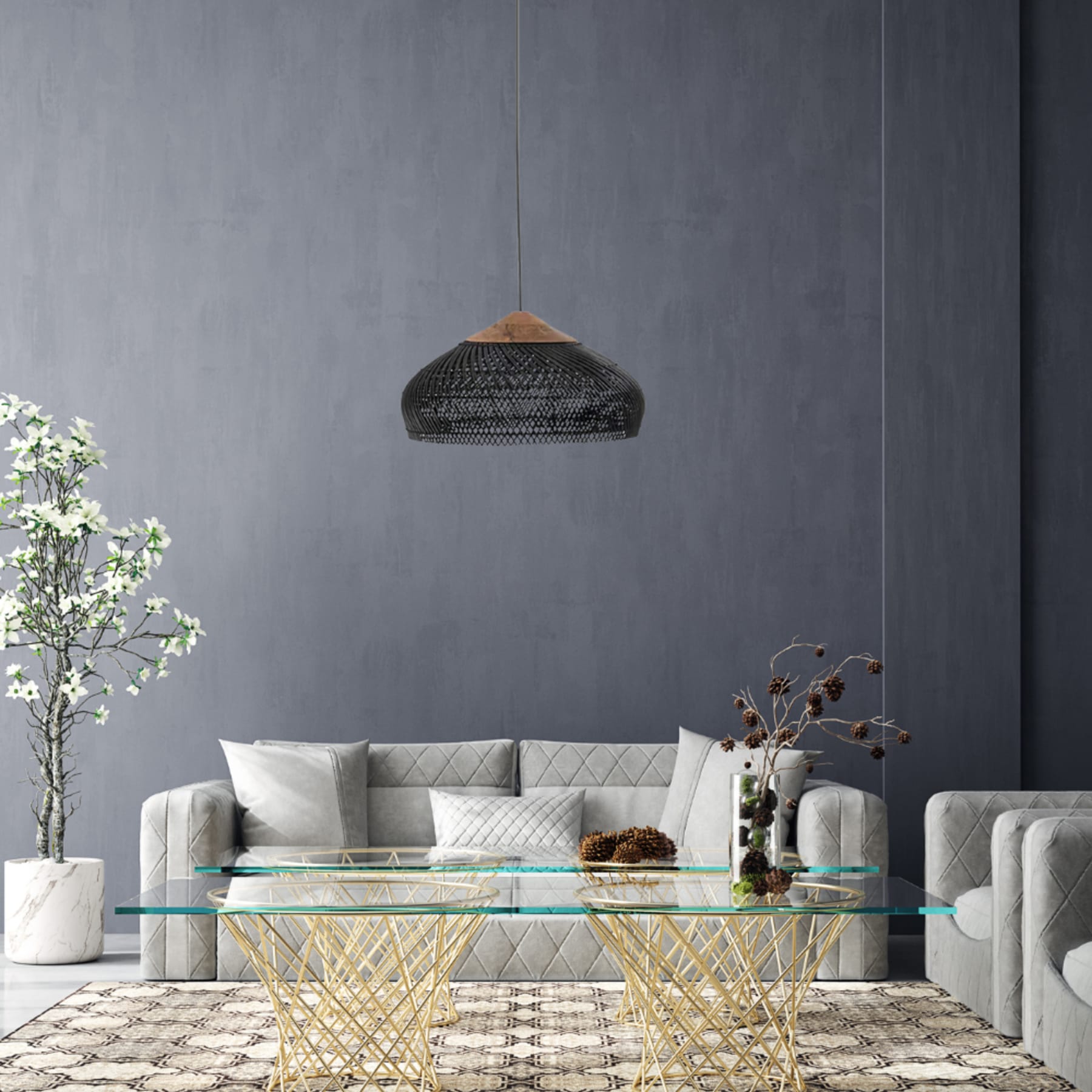 Bohemian Rattan Pendant Light With Solid Wood Cover for Dining Room — Greenwich Home & Living