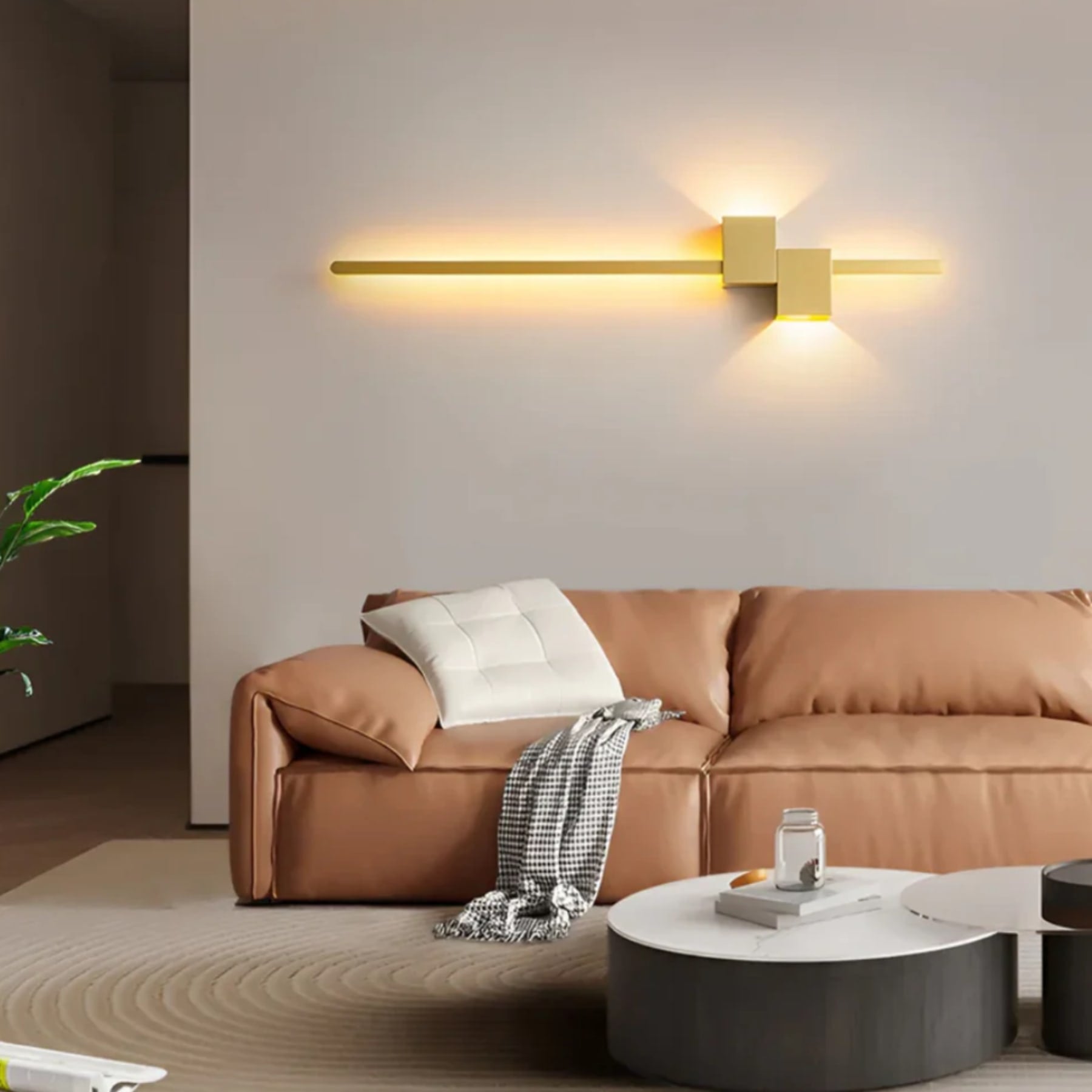 Minimalist Aluminum Wall Light With Integrated Warm LED for Living Room in Gold — Greenwich Home & Living