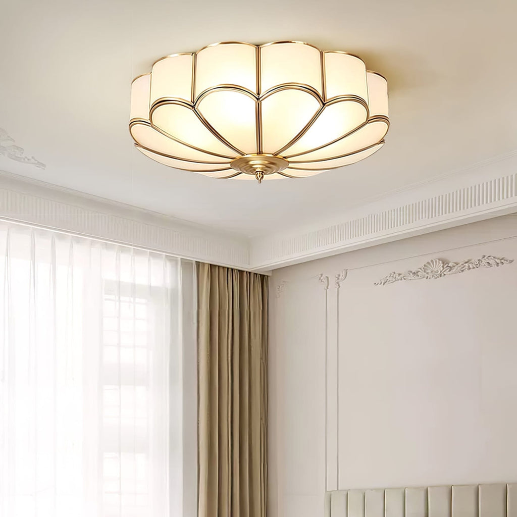 Traditional Brass and Glass Flush Mount Ceiling Light for Living Room — Greenwich Home & Living