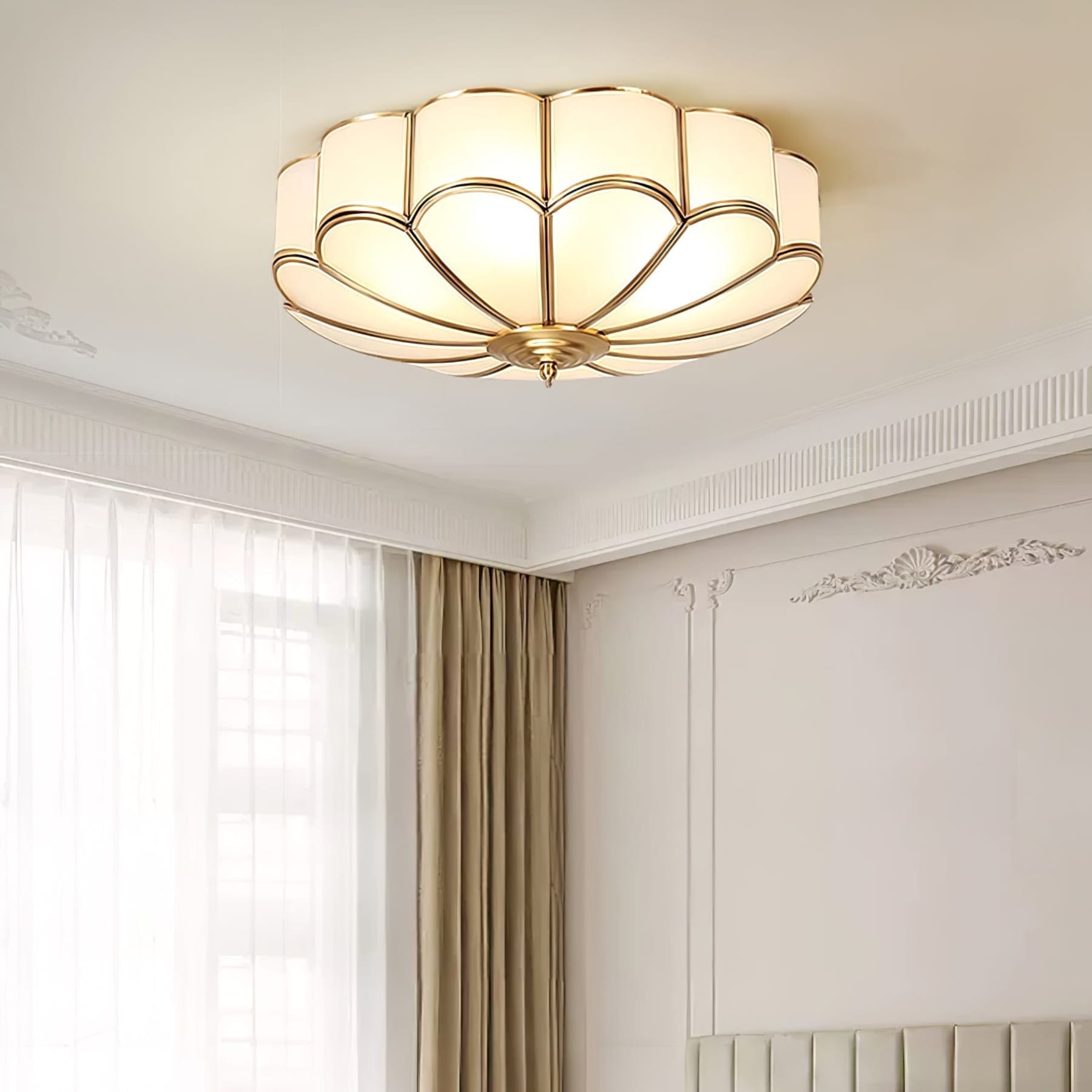 Traditional Brass and Glass Flush Mount Ceiling Light for Living Room — Greenwich Home & Living