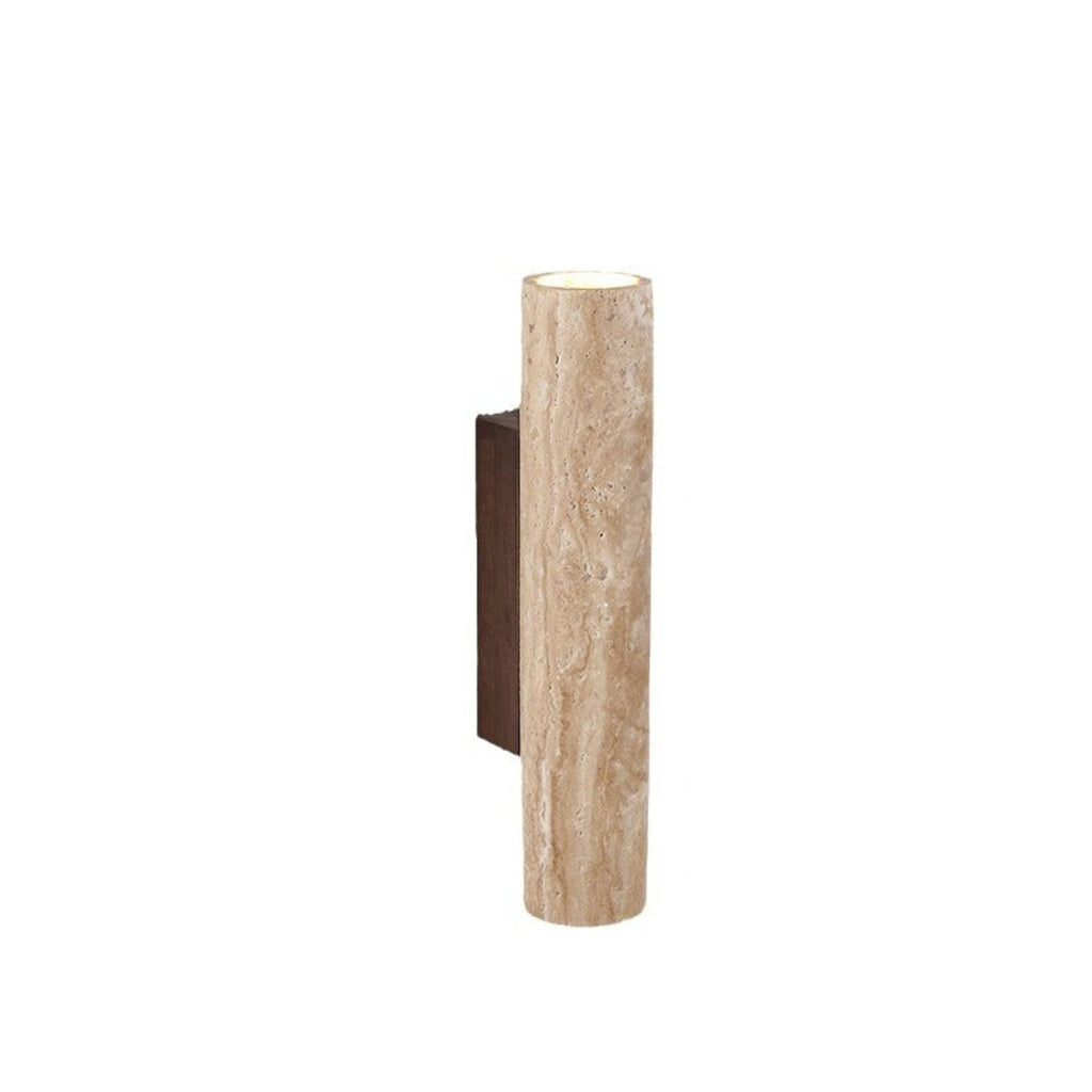 Minimalist Travertine and Wood Wall Light With Warm LED Glow in Warm White — Greenwich Home & Living