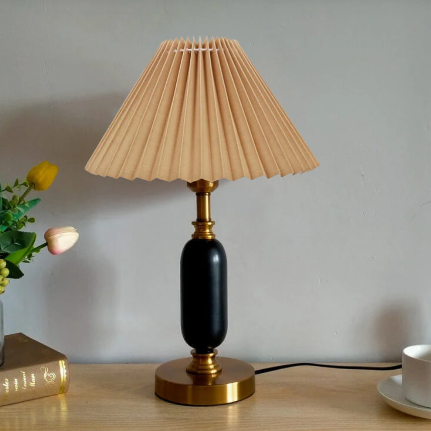 Modern Metal Pleated Table Lamp With Warm Daylight Glow in Khaki Pleated + Black Base — Greenwich Home & Living