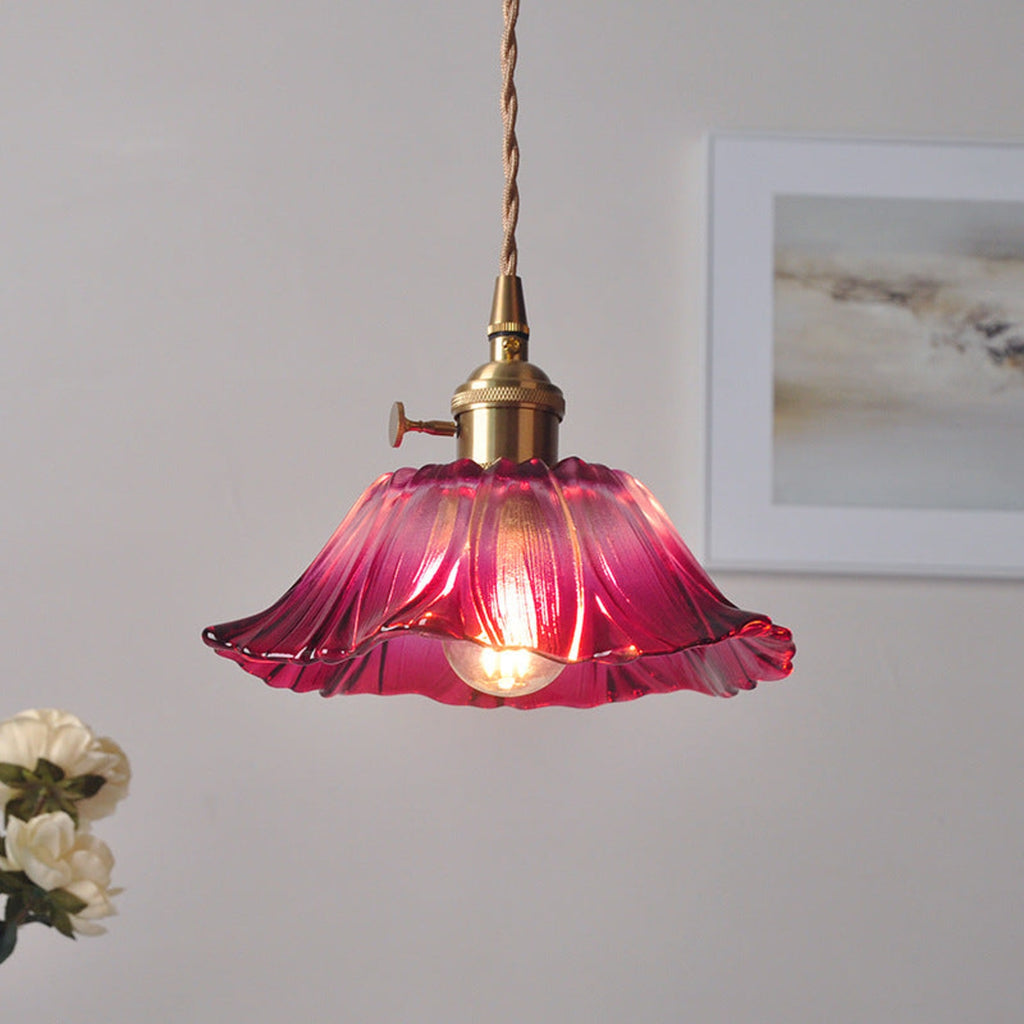 Retro Copper and Glass Pendant Light for Living Room in Purple — Greenwich Home & Living