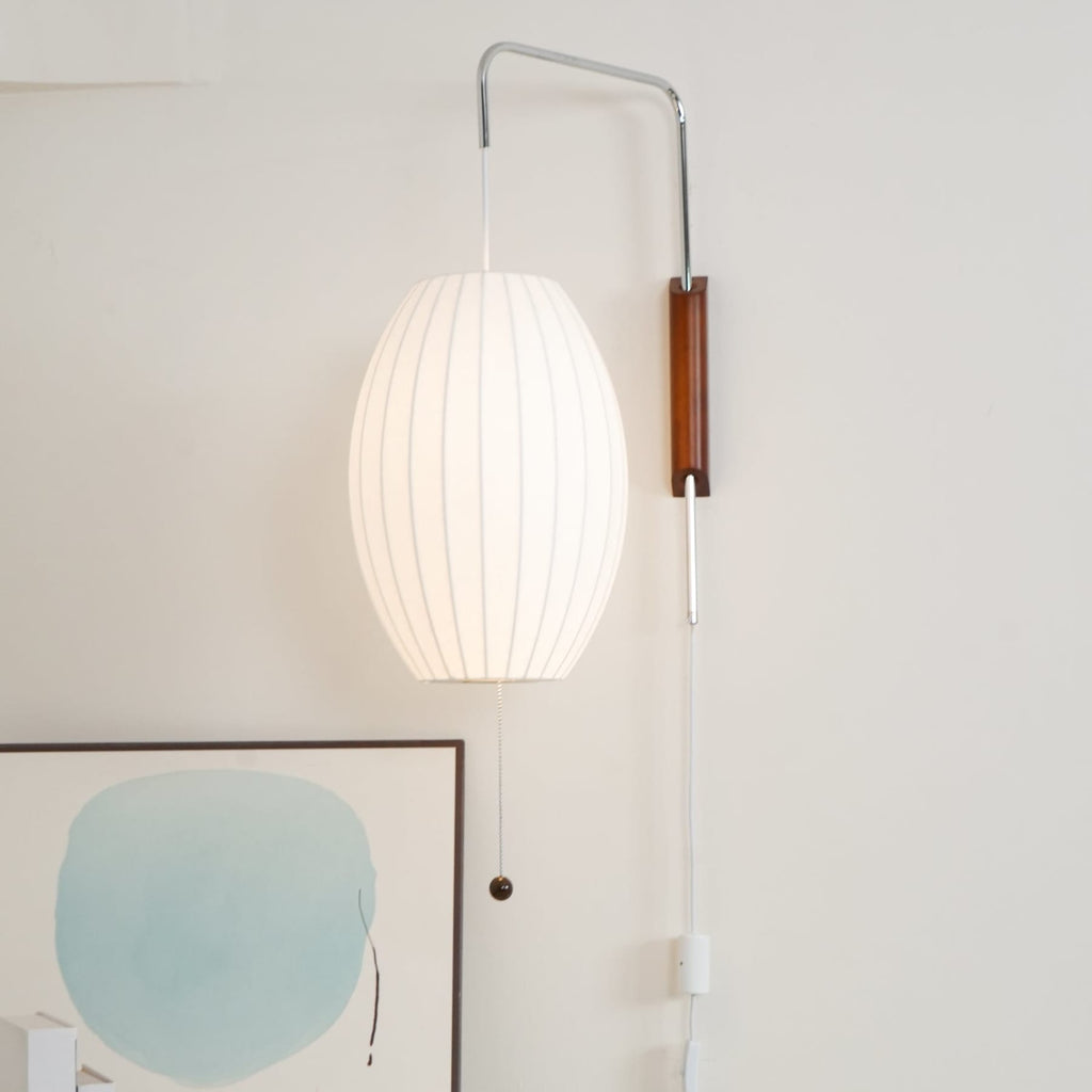 Modern Silk and Walnut Wood Wall Light for Bedroom and Living Room — Greenwich Home & Living