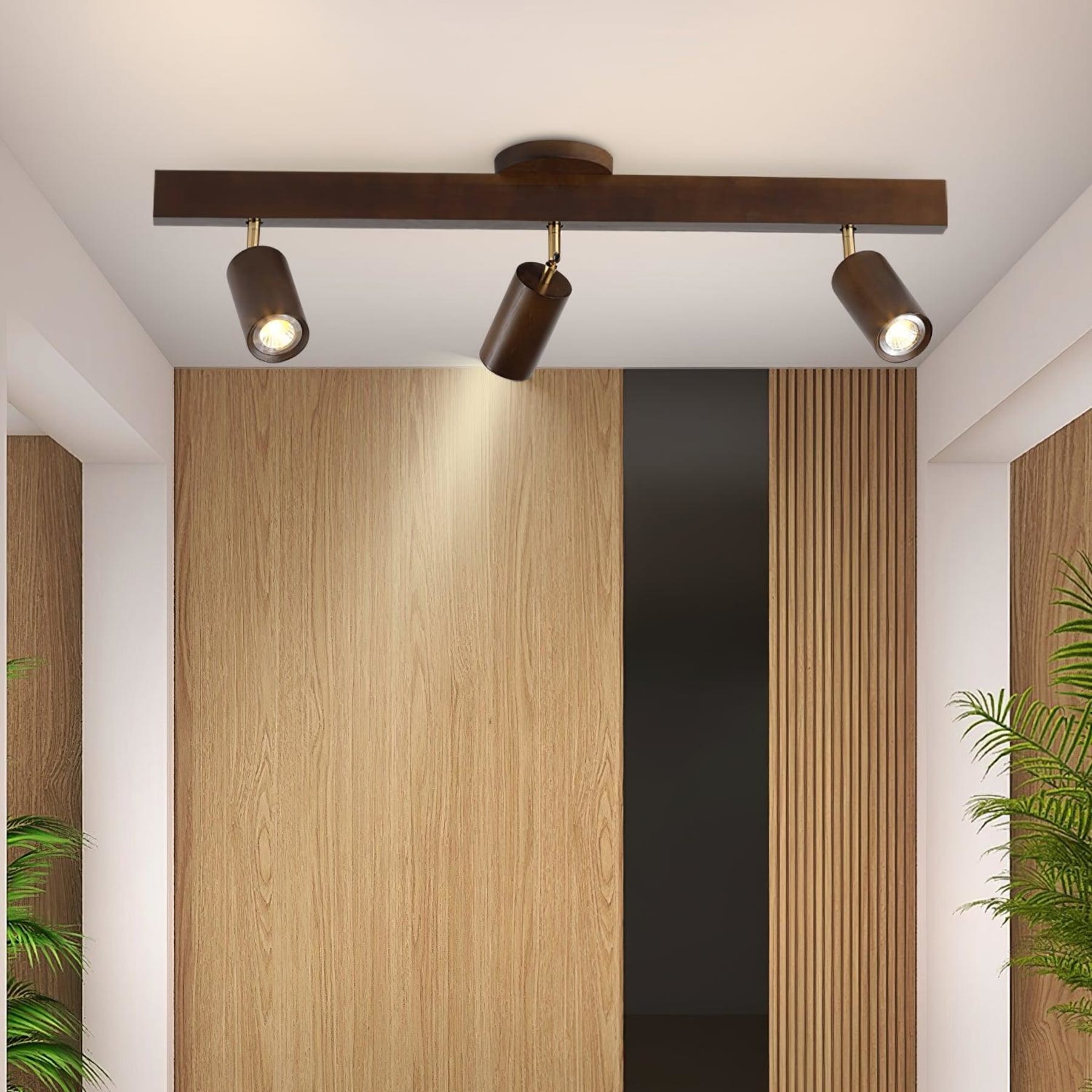 Modern Linear Walnut Wood Ceiling Light With Selectable Color Temperature — Greenwich Home & Living