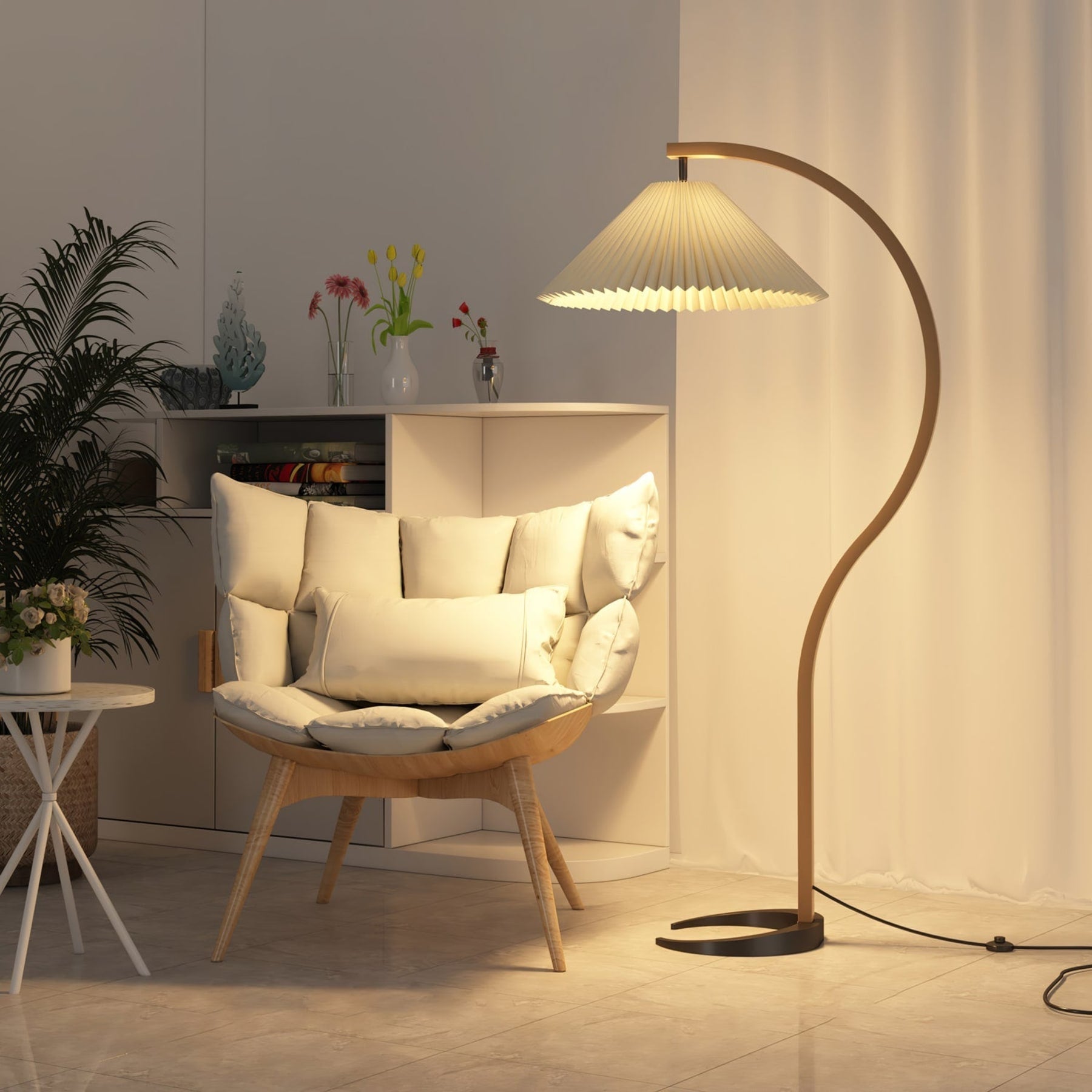 Scandinavian Wood Floor Lamp With Fabric Shade for Living Room — Greenwich Home & Living