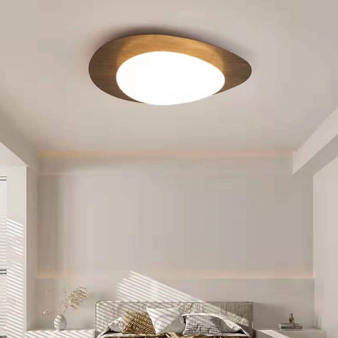 Modern Wood Flush Mount Ceiling Light With Stepless Dimming — Greenwich Home & Living
