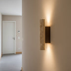 Minimalist Travertine and Wood Wall Light With Warm LED Glow — Greenwich Home & Living