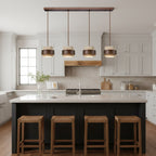 Contemporary Travertine and Solid Wood Pendant Light With Tri-Color Light for Dining Room — Greenwich Home & Living
