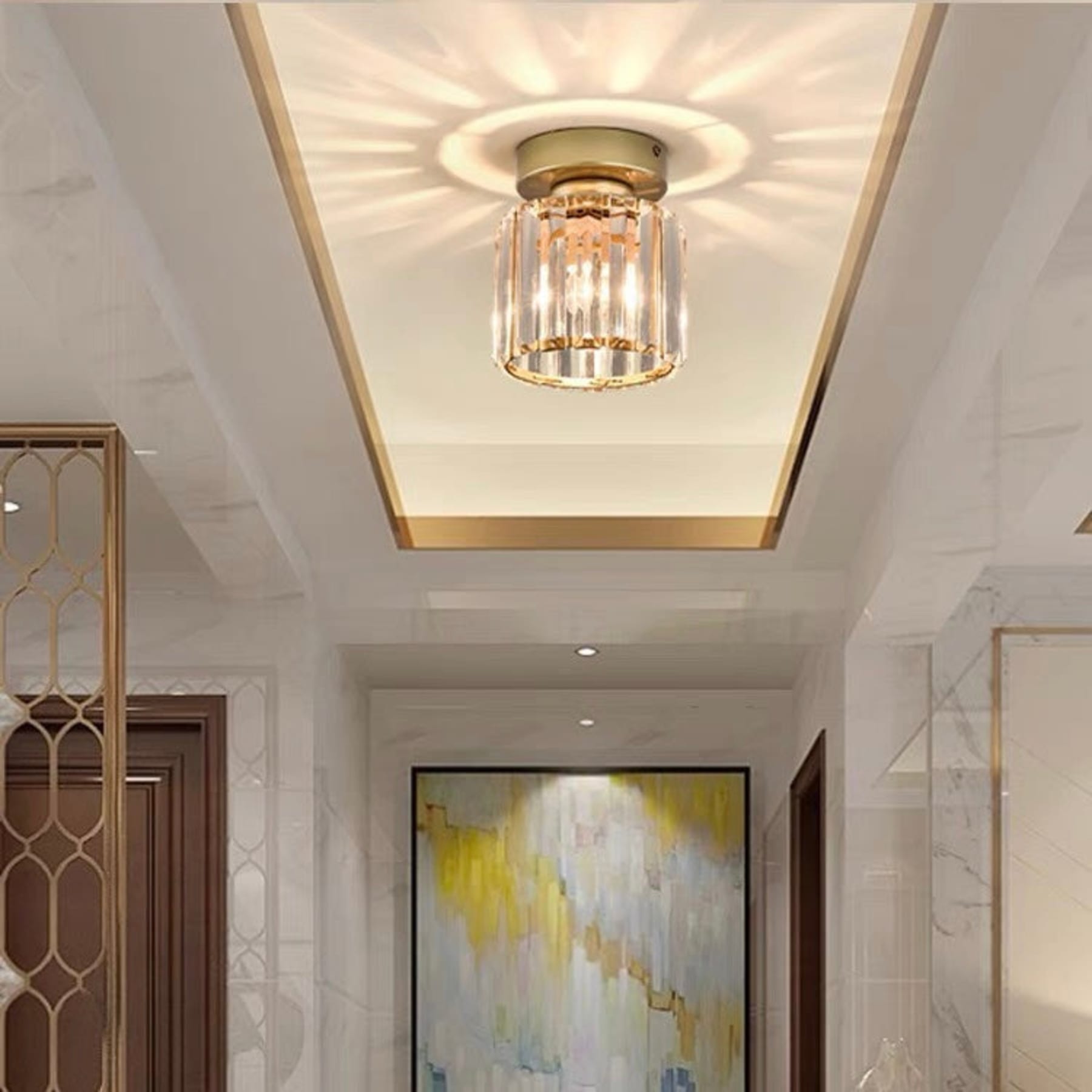 Classic Acrylic Semi-Flush Mount Ceiling Light for Hallway and Bedroom in Gold — Greenwich Home & Living