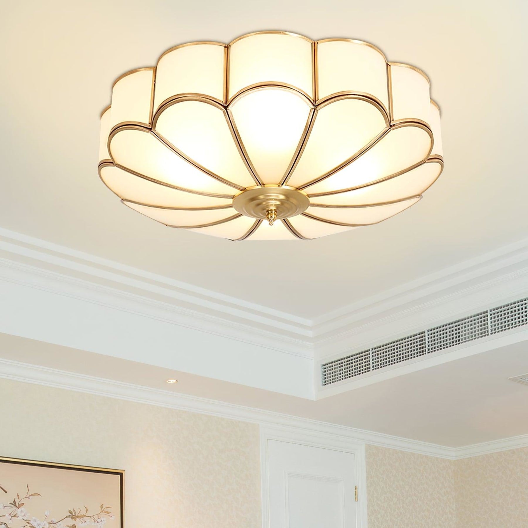 Traditional Brass and Glass Flush Mount Ceiling Light for Living Room — Greenwich Home & Living