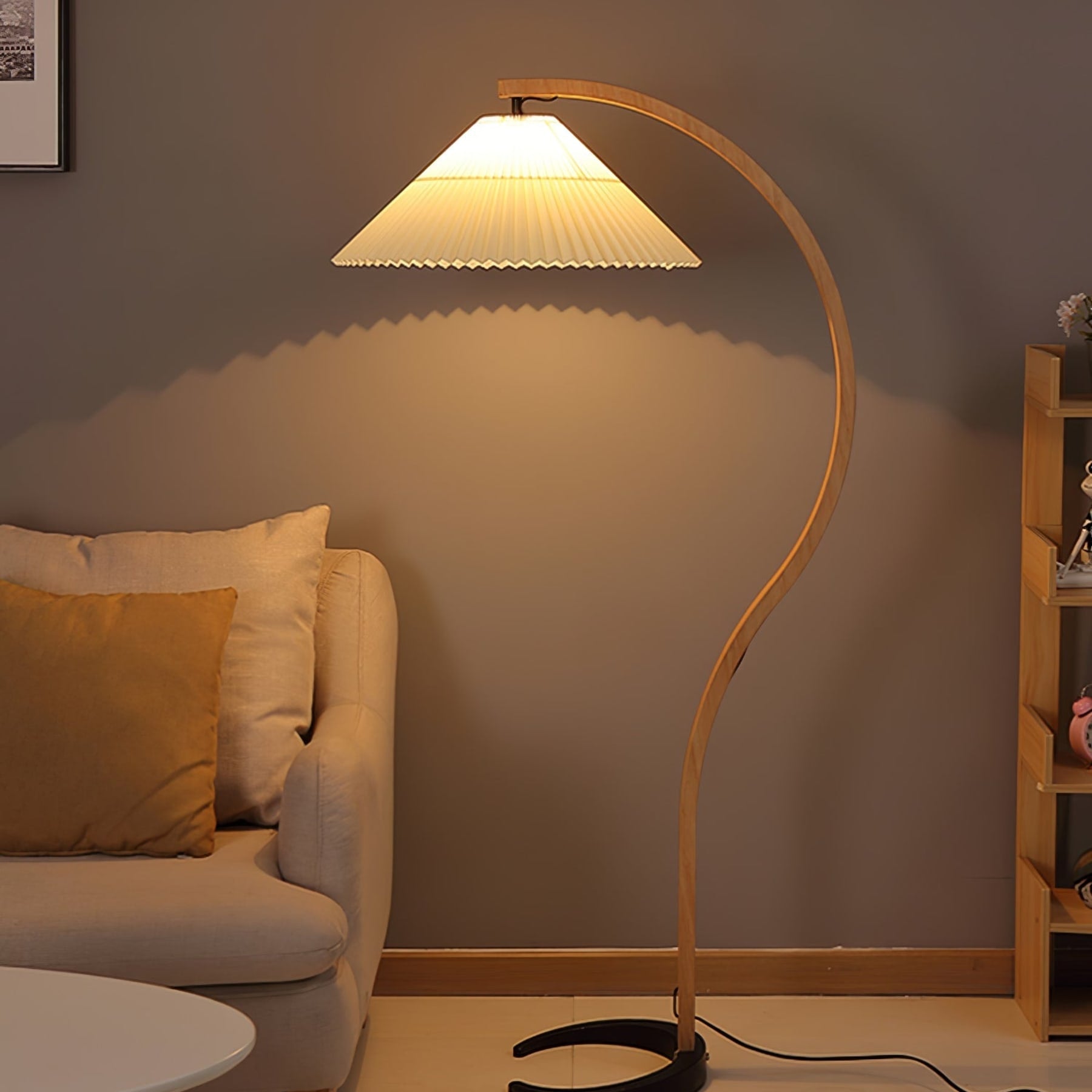 Scandinavian Wood Floor Lamp With Fabric Shade for Living Room — Greenwich Home & Living