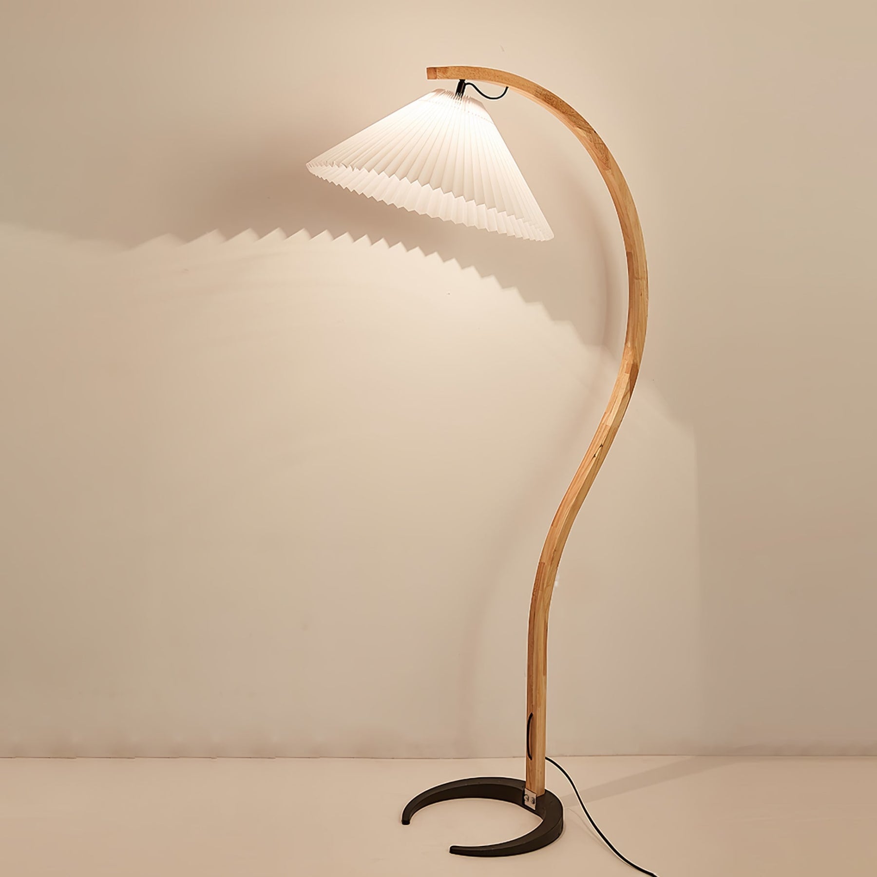 Scandinavian Wood Floor Lamp With Fabric Shade for Living Room — Greenwich Home & Living