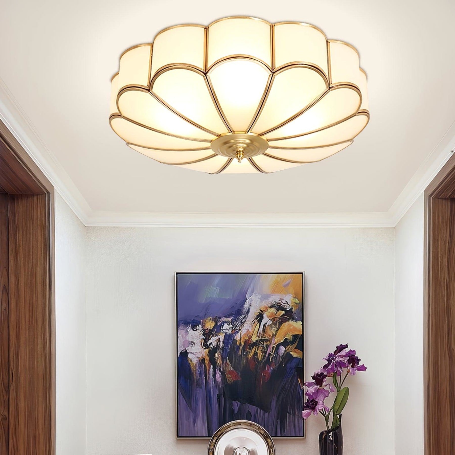 Traditional Brass and Glass Flush Mount Ceiling Light for Living Room — Greenwich Home & Living