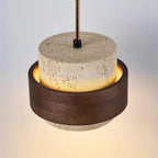 Contemporary Travertine and Solid Wood Pendant Light With Tri-Color Light for Dining Room — Greenwich Home & Living