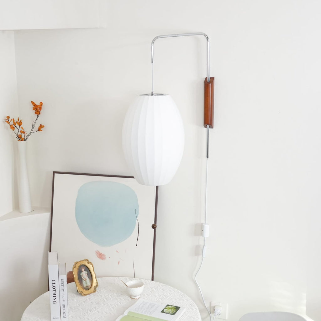 Modern Silk and Walnut Wood Wall Light for Bedroom and Living Room — Greenwich Home & Living