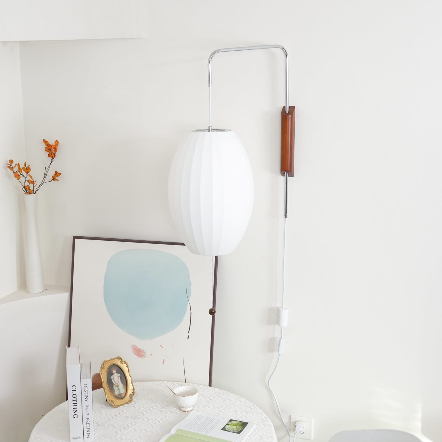 Modern Silk and Walnut Wood Wall Light for Bedroom and Living Room — Greenwich Home & Living