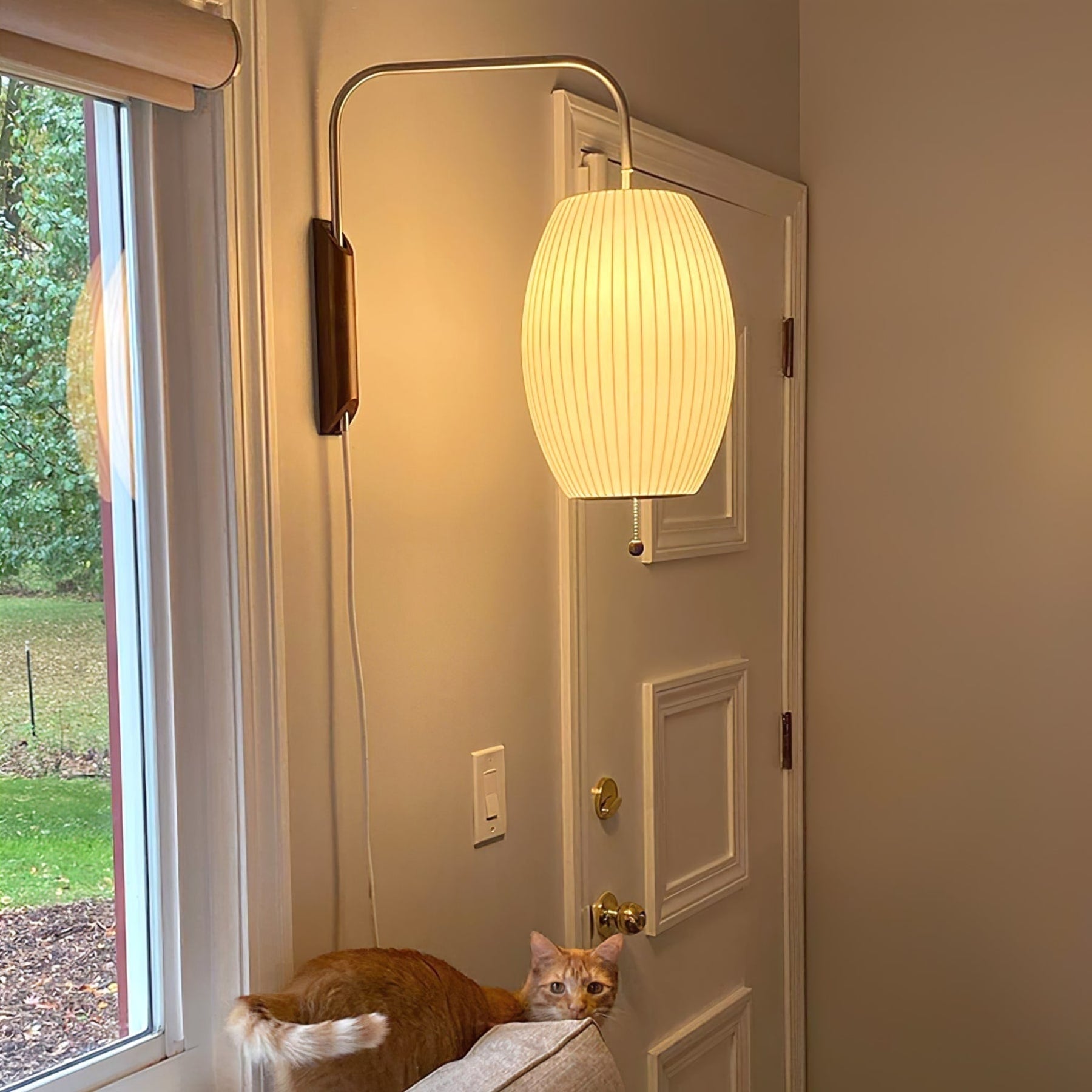 Modern Silk and Walnut Wood Wall Light for Bedroom and Living Room — Greenwich Home & Living