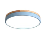 Minimalist Wood Flush Mount Ceiling Light With Remote Dimming in Blue — Greenwich Home & Living