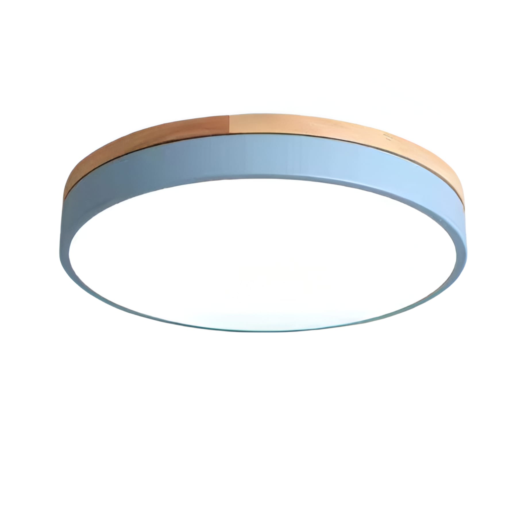 Minimalist Wood Flush Mount Ceiling Light With Remote Dimming in Blue — Greenwich Home & Living