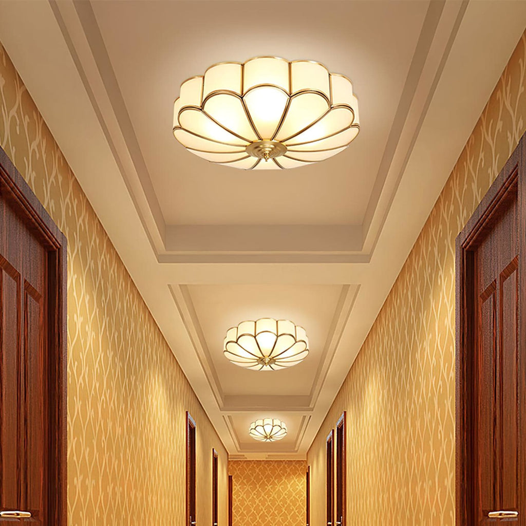 Traditional Brass and Glass Flush Mount Ceiling Light for Living Room — Greenwich Home & Living