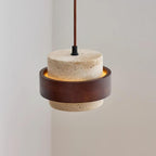 Contemporary Travertine and Solid Wood Pendant Light With Tri-Color Light for Dining Room — Greenwich Home & Living