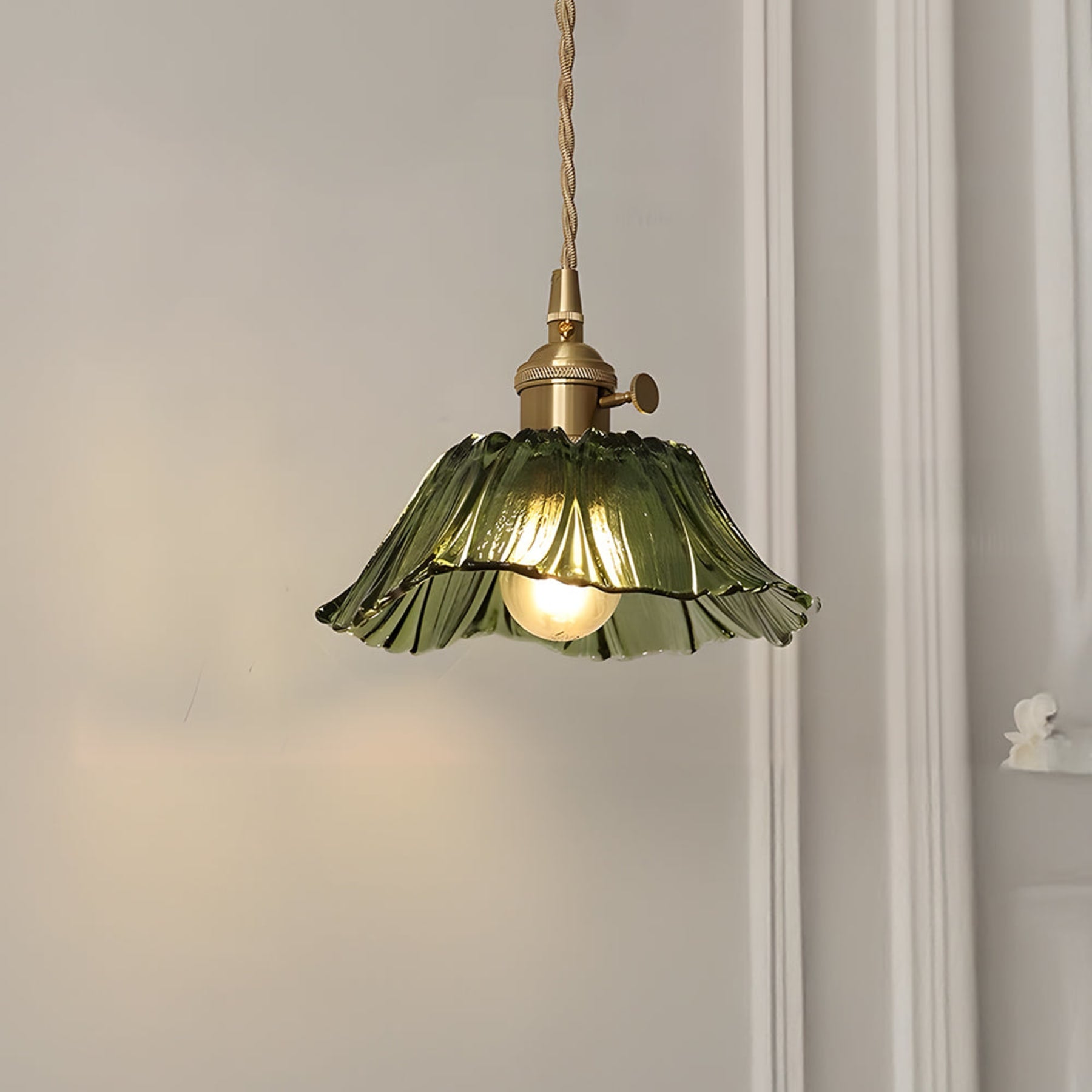 Retro Copper and Glass Pendant Light for Living Room in Green — Greenwich Home & Living