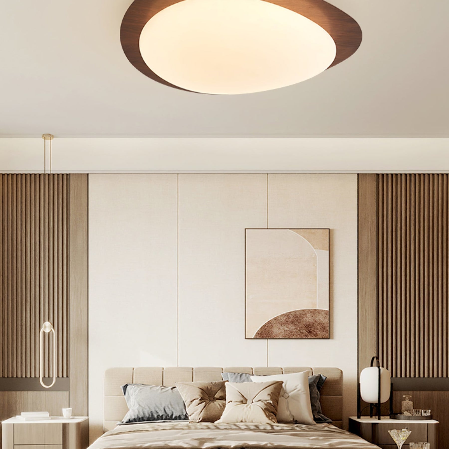 Scandinavian Wood Flush Mount Ceiling Light With Adjustable Color Temperature — Greenwich Home & Living