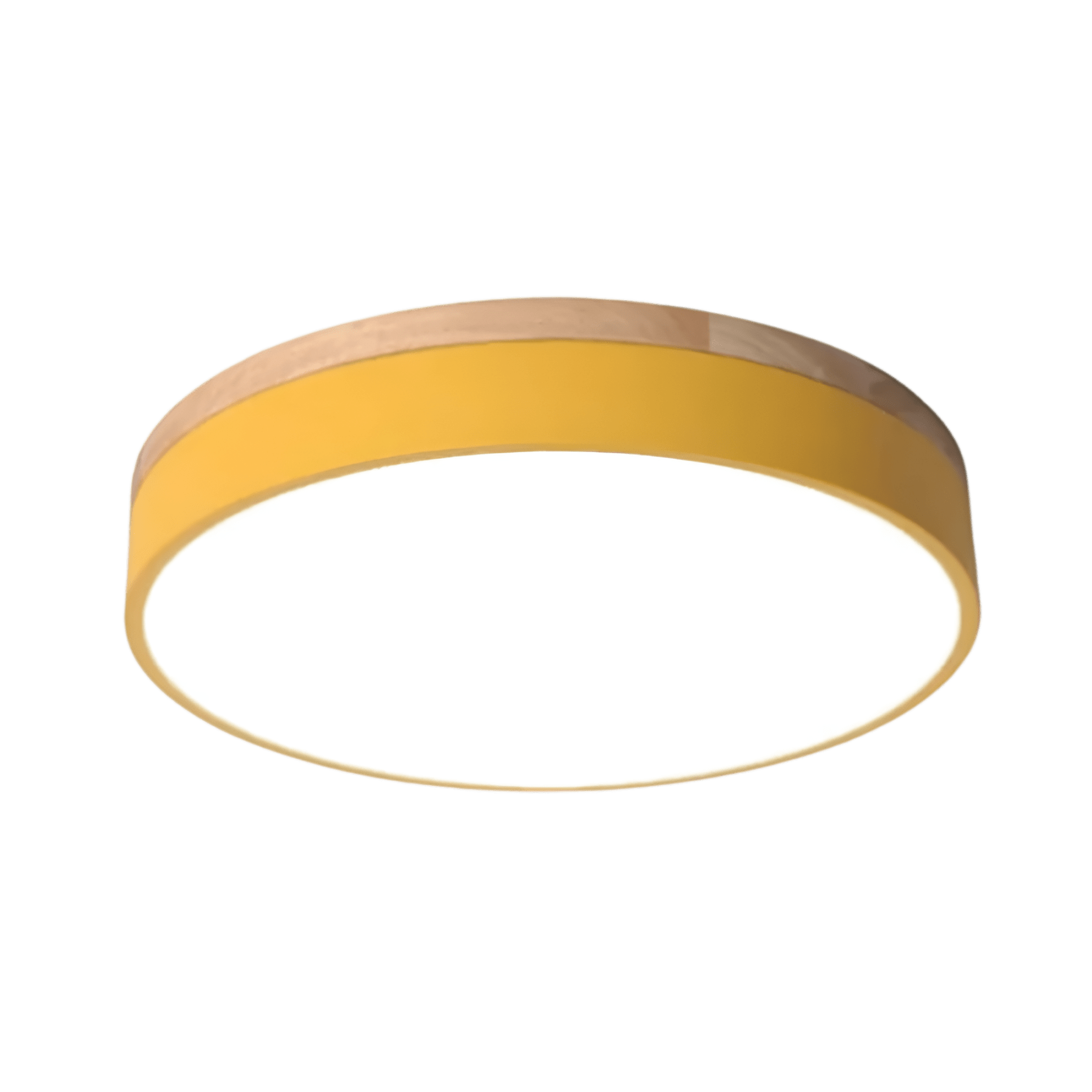 Minimalist Wood Flush Mount Ceiling Light With Remote Dimming in Yellow — Greenwich Home & Living