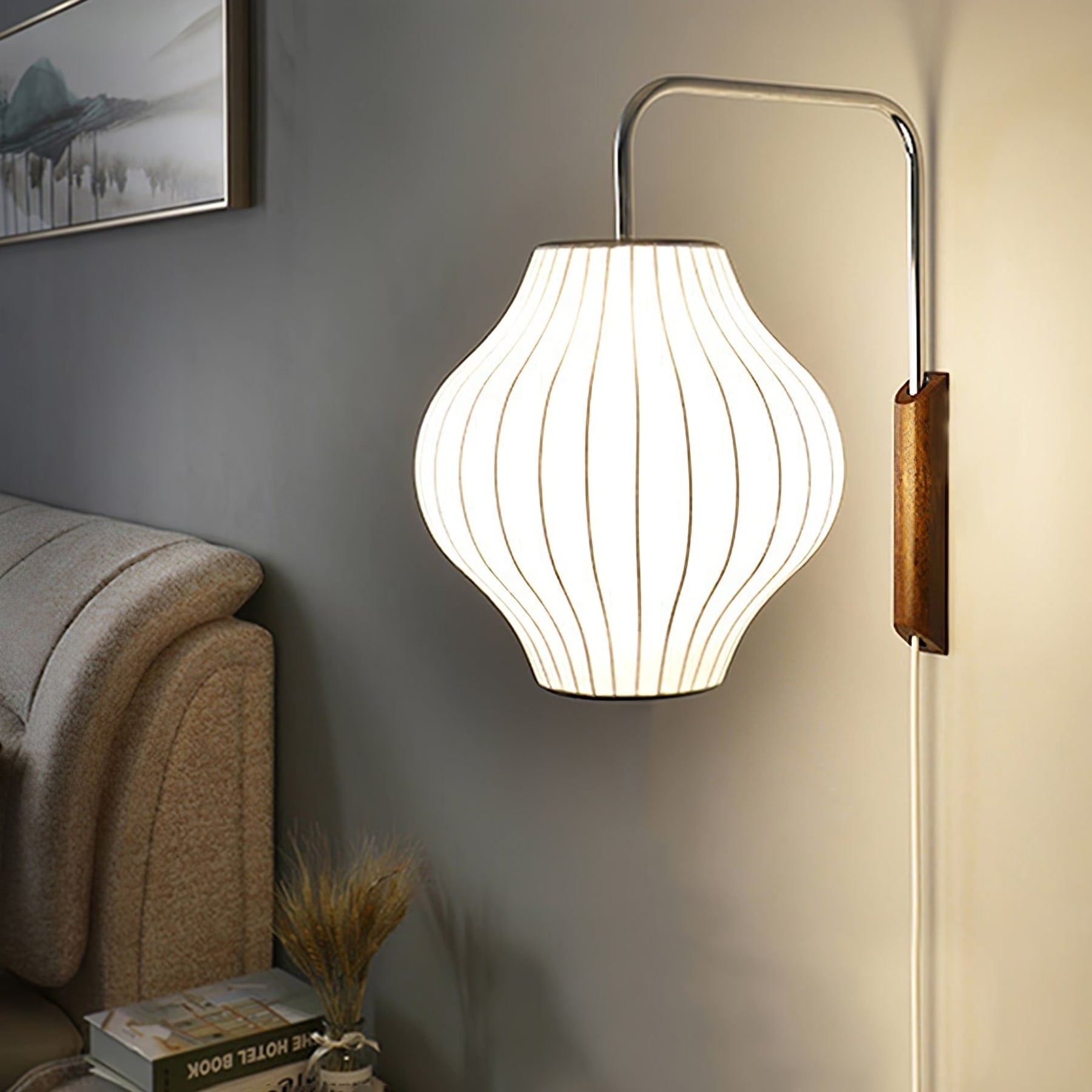 Modern Silk and Walnut Wood Wall Light for Bedroom and Living Room — Greenwich Home & Living