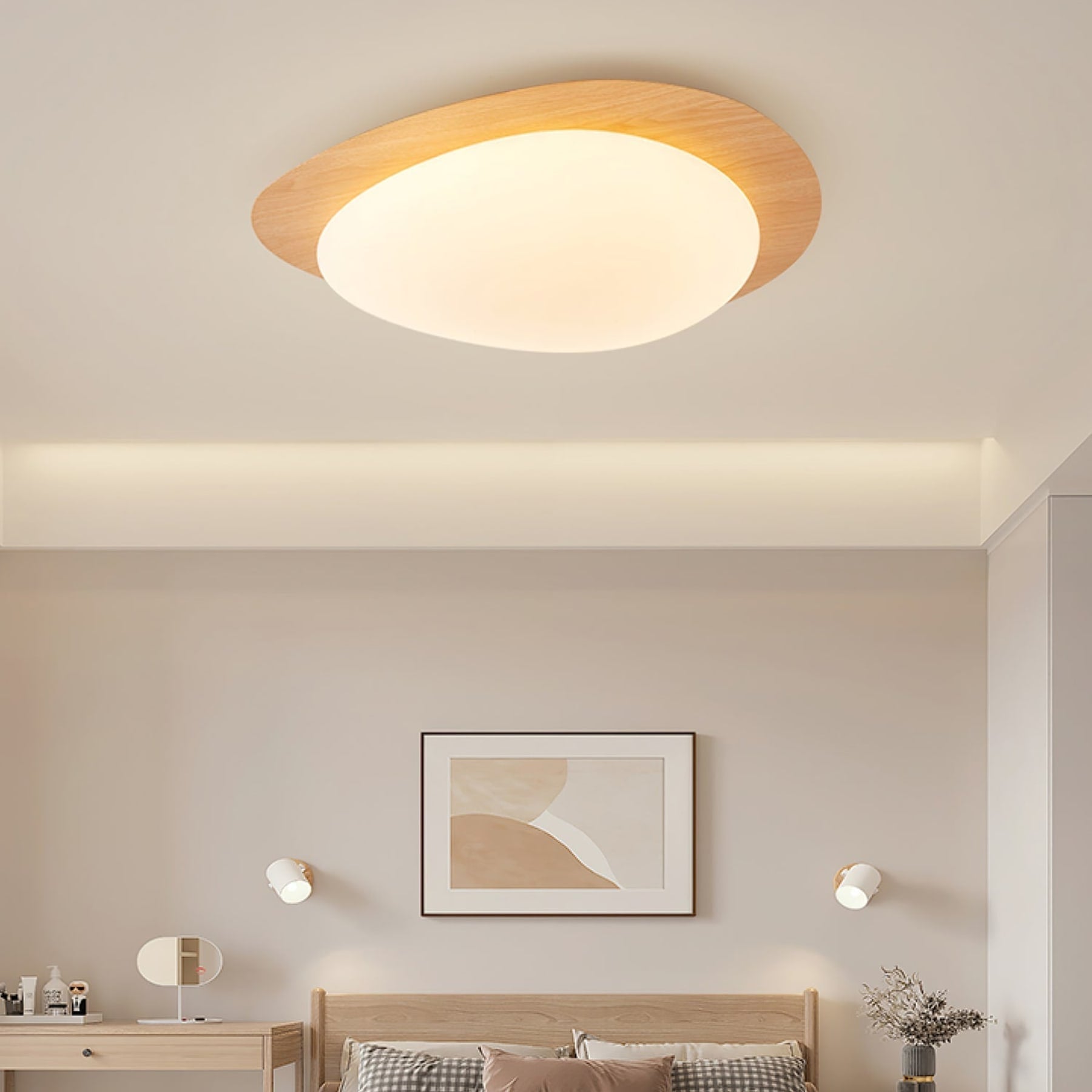 Scandinavian Wood Flush Mount Ceiling Light With Adjustable Color Temperature — Greenwich Home & Living