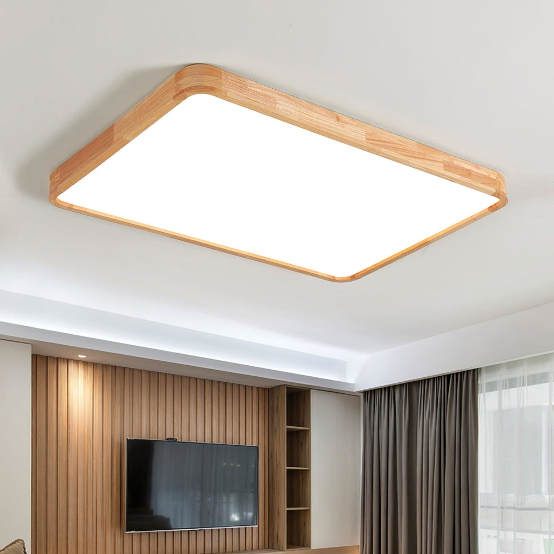 Minimalist Solid Wood Flush Mount Ceiling Light With Tri-Color Lighting — Greenwich Home & Living
