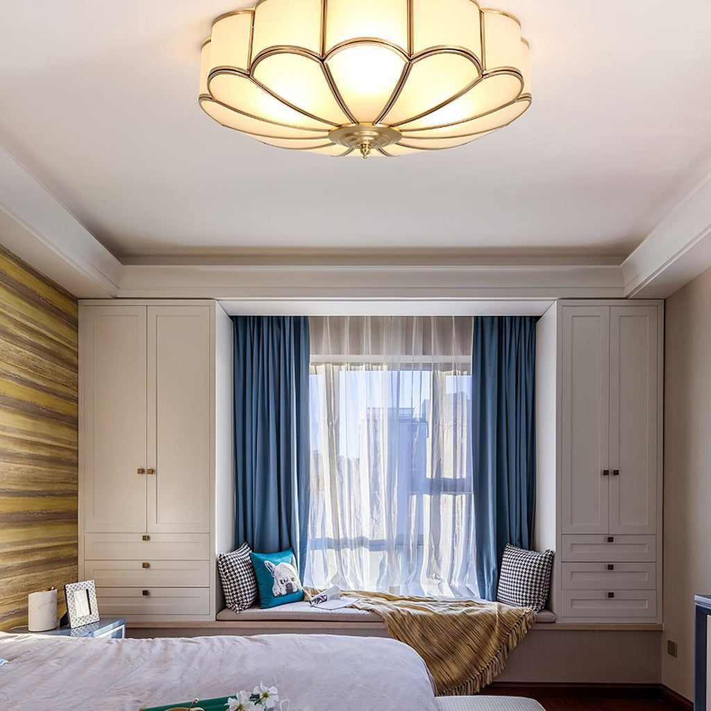 Traditional Brass and Glass Flush Mount Ceiling Light for Living Room — Greenwich Home & Living
