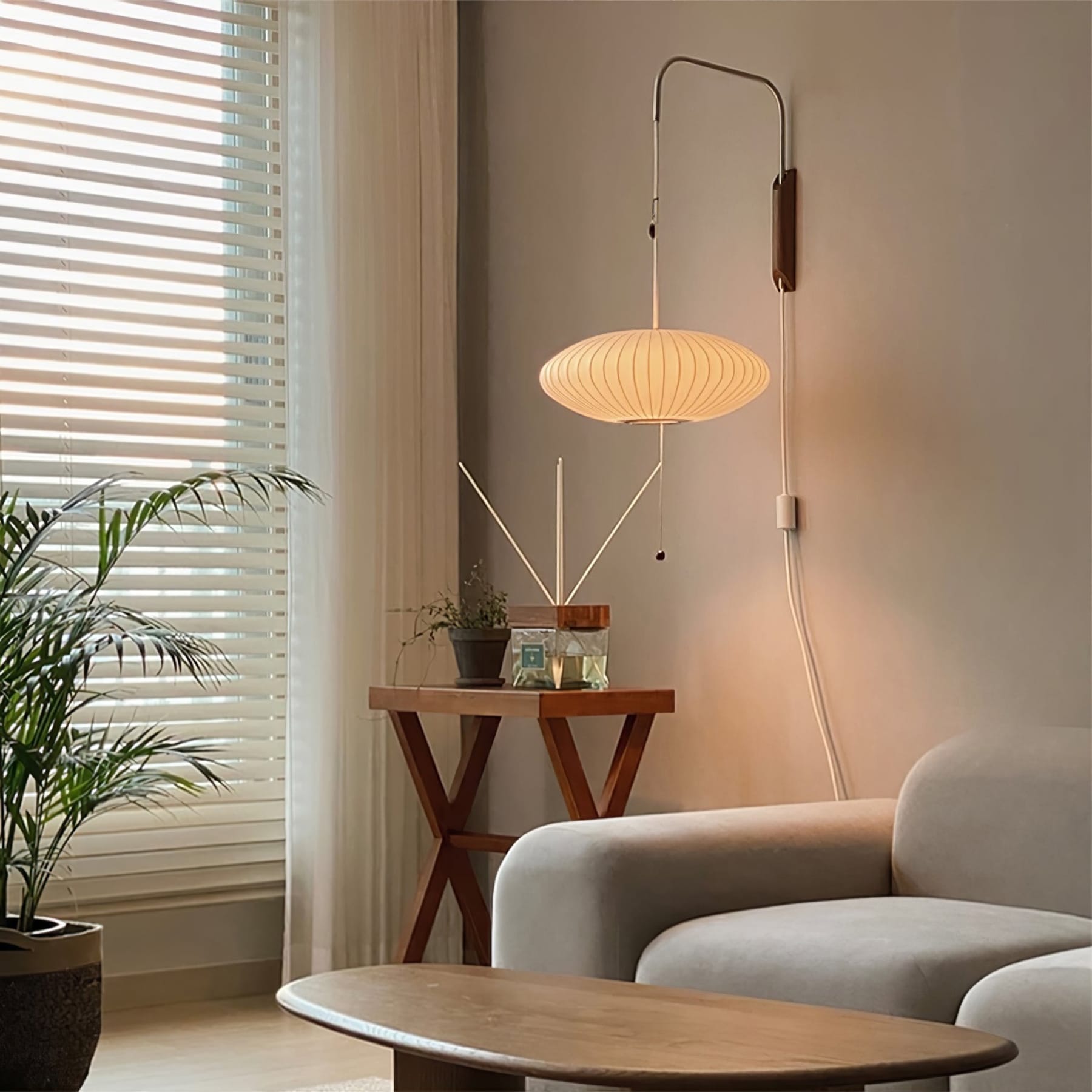 Modern Silk and Walnut Wood Wall Light for Bedroom and Living Room — Greenwich Home & Living