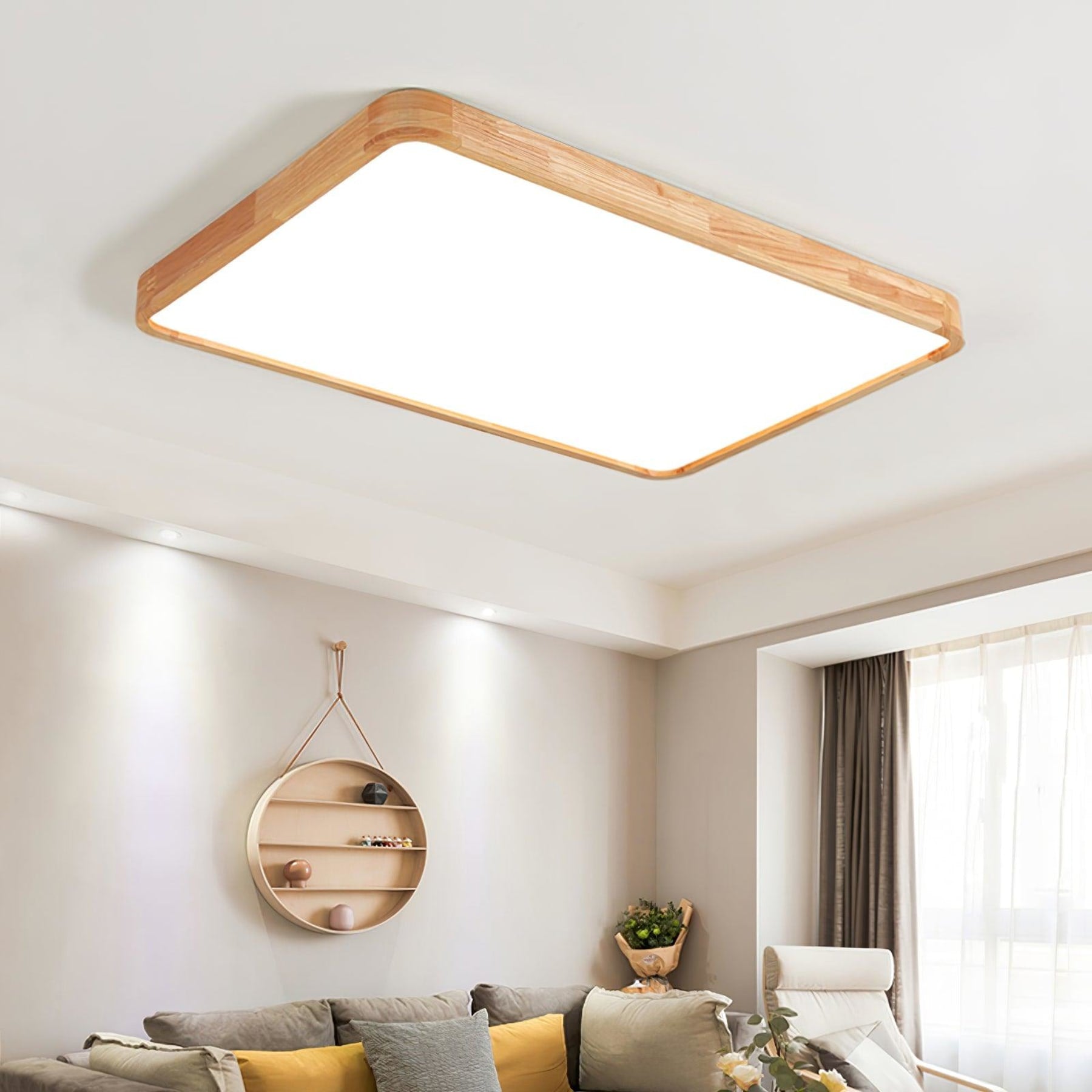 Minimalist Solid Wood Flush Mount Ceiling Light With Tri-Color Lighting — Greenwich Home & Living