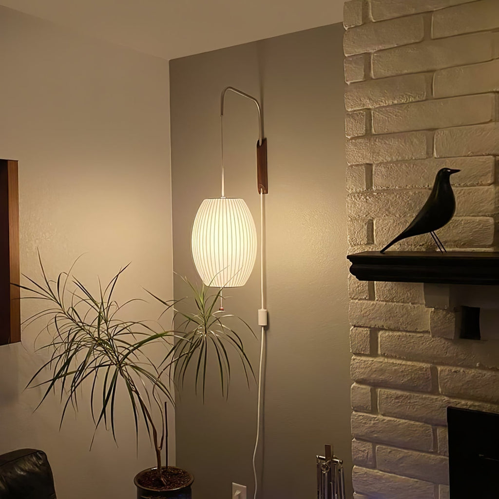 Modern Silk and Walnut Wood Wall Light for Bedroom and Living Room — Greenwich Home & Living