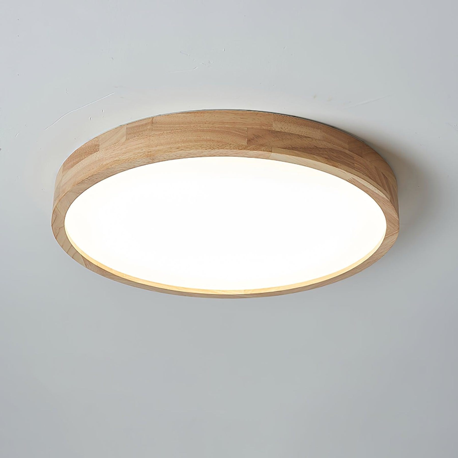 Minimalist Solid Wood Flush Mount Ceiling Light With Tri-Color Lighting in Circle: Ø23.6" x 2.7" (Ø60 x 6 cm) — Greenwich Home & Living