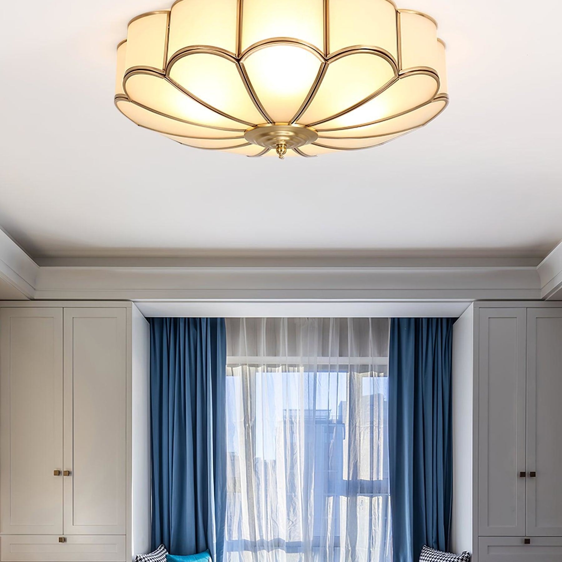Traditional Brass and Glass Flush Mount Ceiling Light for Living Room — Greenwich Home & Living