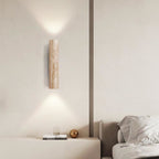 Minimalist Travertine and Wood Wall Light With Warm LED Glow — Greenwich Home & Living