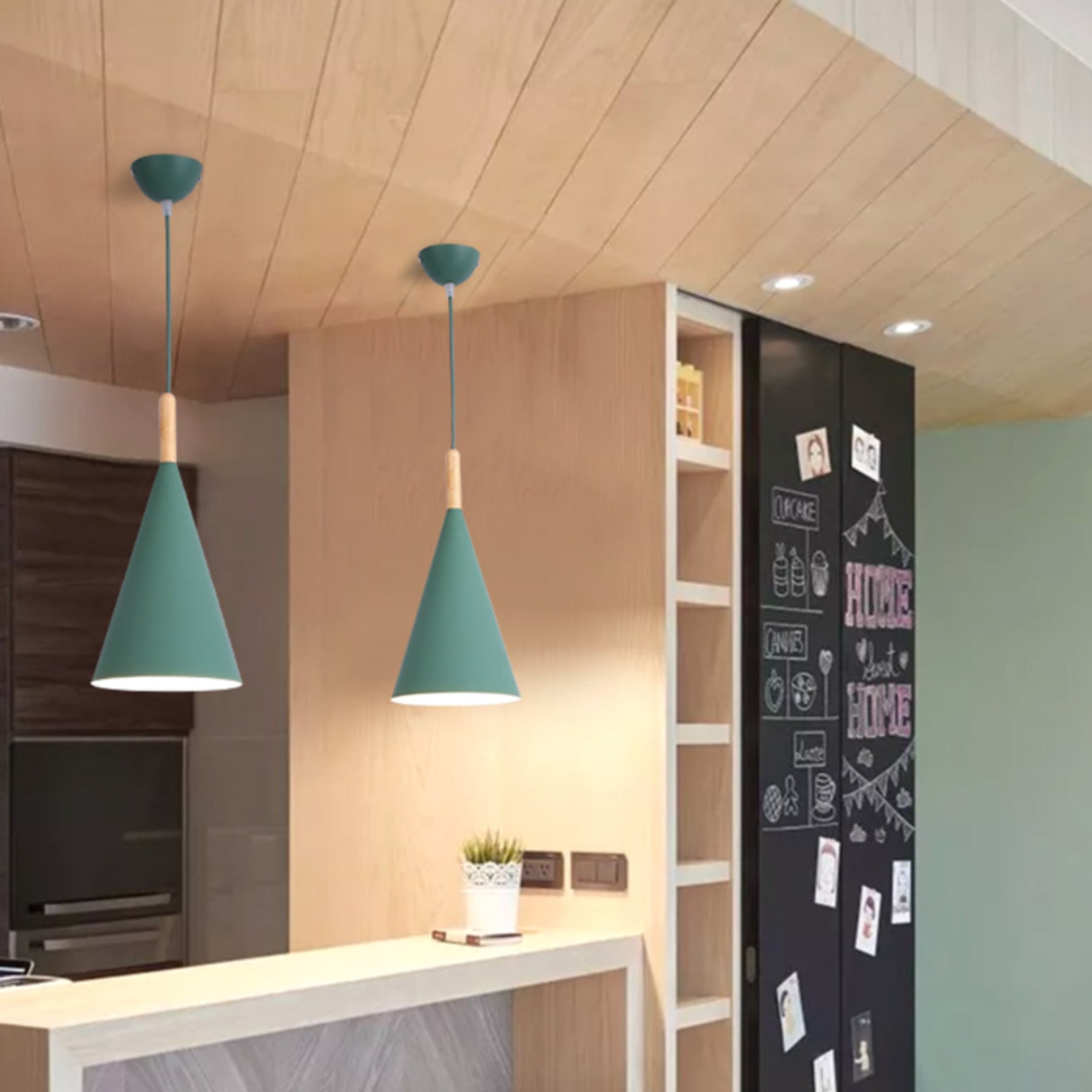 Scandinavian Wood And Aluminum Pendant Light With Three-Color Light For Dining Room — Greenwich Home & Living