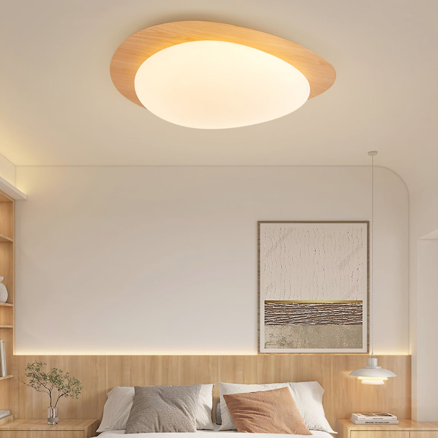 Scandinavian Wood Flush Mount Ceiling Light With Adjustable Color Temperature — Greenwich Home & Living