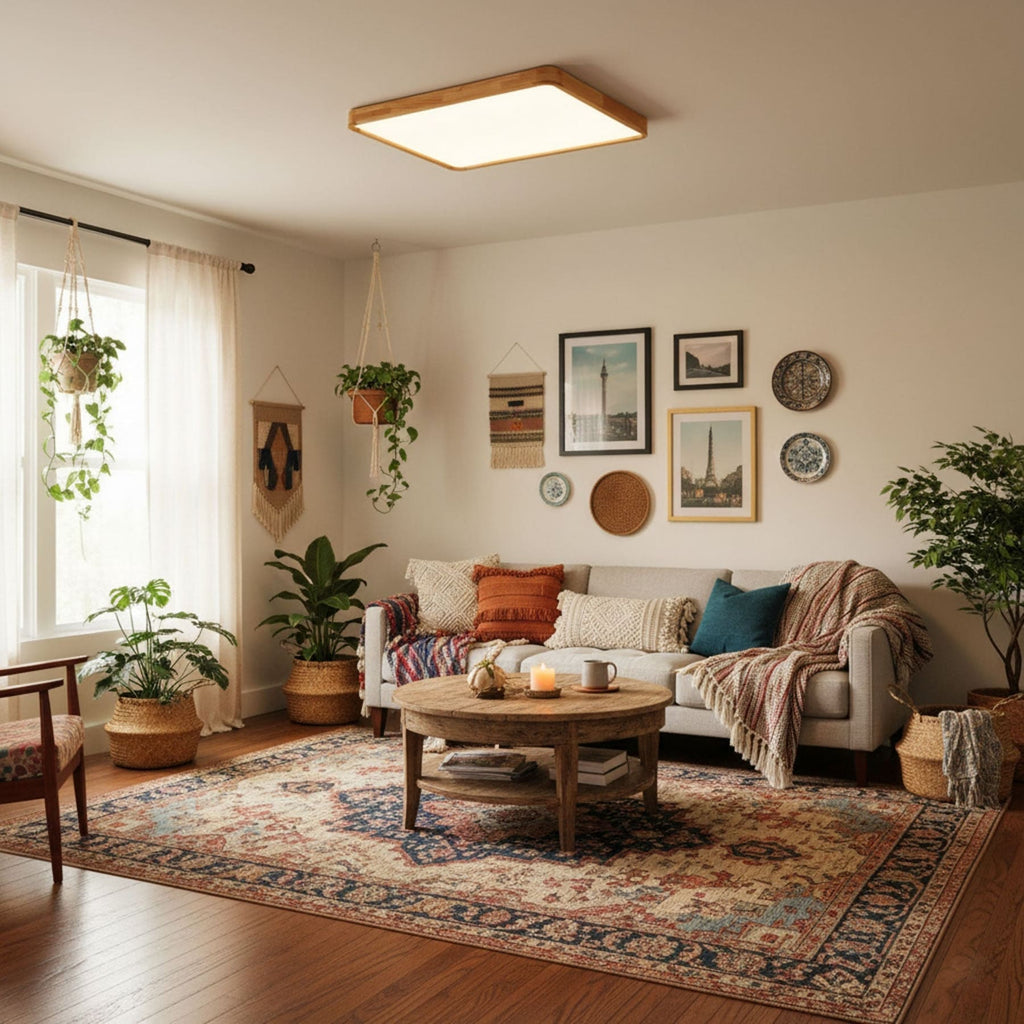 Minimalist Solid Wood Flush Mount Ceiling Light With Tri-Color Lighting — Greenwich Home & Living
