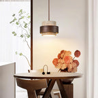 Contemporary Travertine and Solid Wood Pendant Light With Tri-Color Light for Dining Room — Greenwich Home & Living