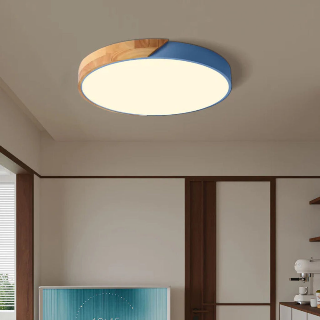 Scandinavian Wood Flush Mount Ceiling Light With Remote Dimming for Living Room — Greenwich Home & Living