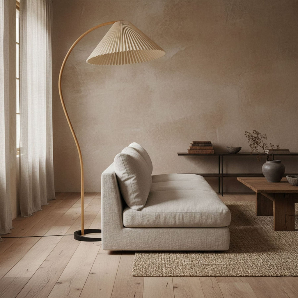 Scandinavian Wood Floor Lamp With Fabric Shade for Living Room — Greenwich Home & Living