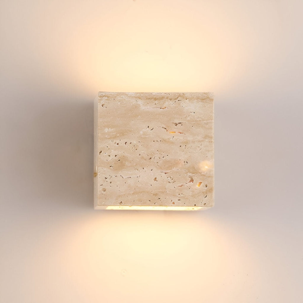 Minimalist Travertine Stone Square Wall Light With Warm LED Glow — Greenwich Home & Living