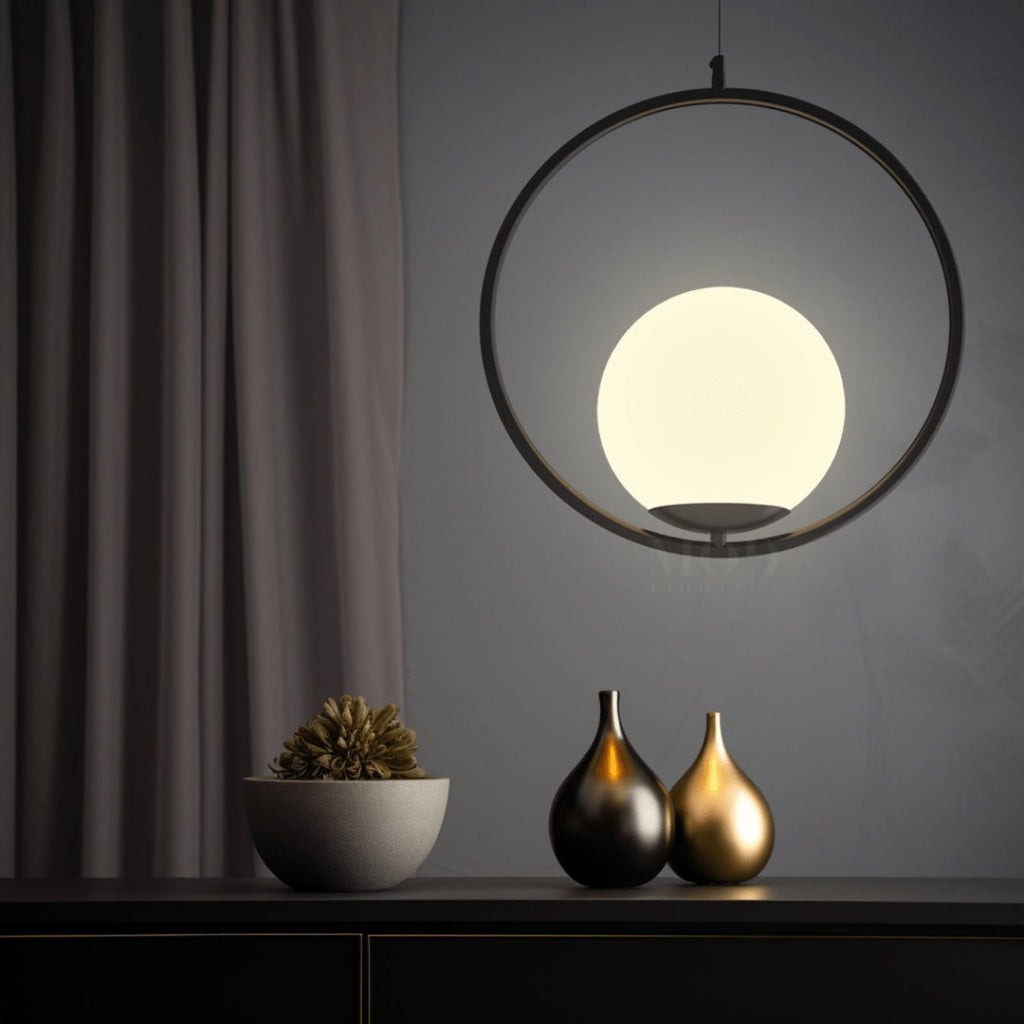 Modern Aluminum Pendant Light With Dual-Color LED for Dining Room in Black Ash — Greenwich Home & Living