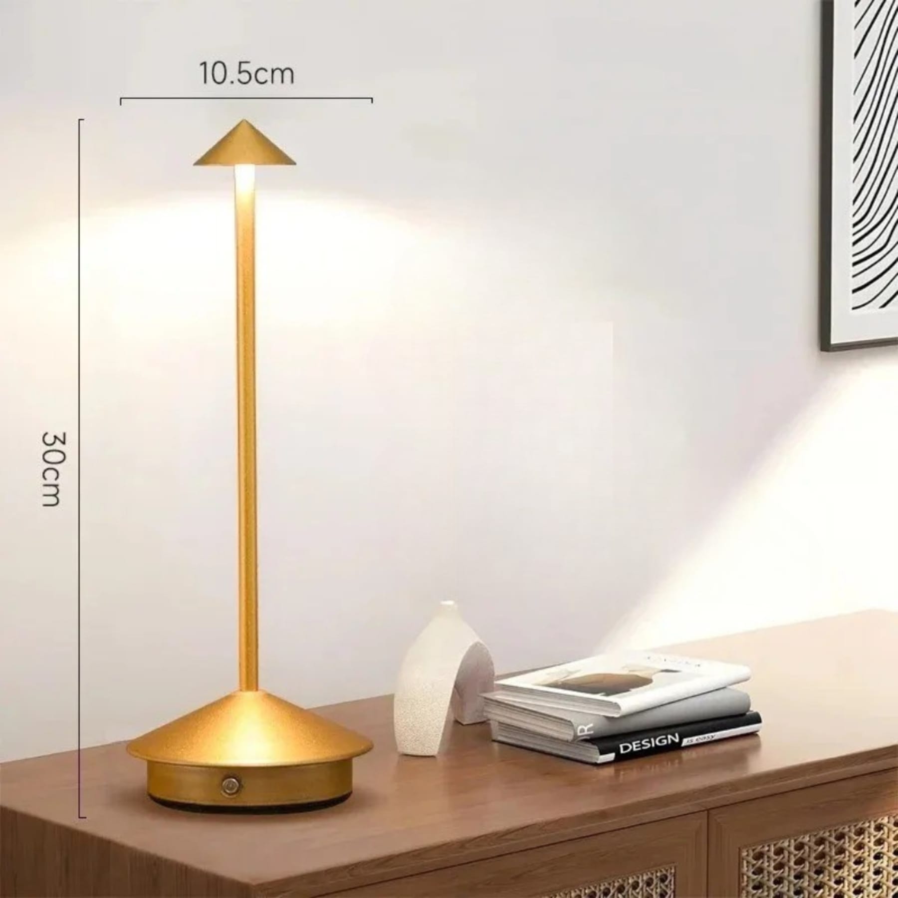 Minimalist Metal Cordless Table Lamp With 3-Color Dimmable Light in Gold — Greenwich Home & Living