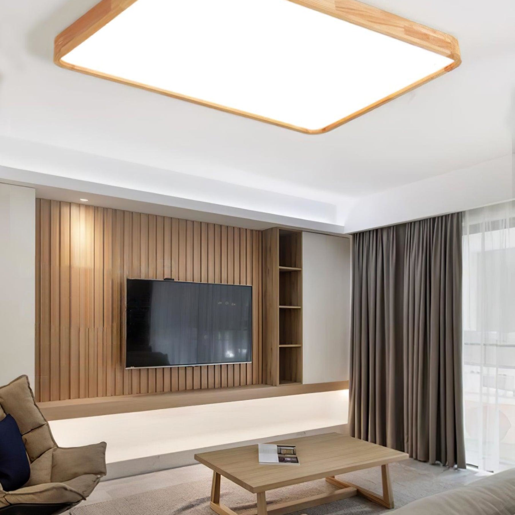 Minimalist Solid Wood Flush Mount Ceiling Light With Tri-Color Lighting — Greenwich Home & Living