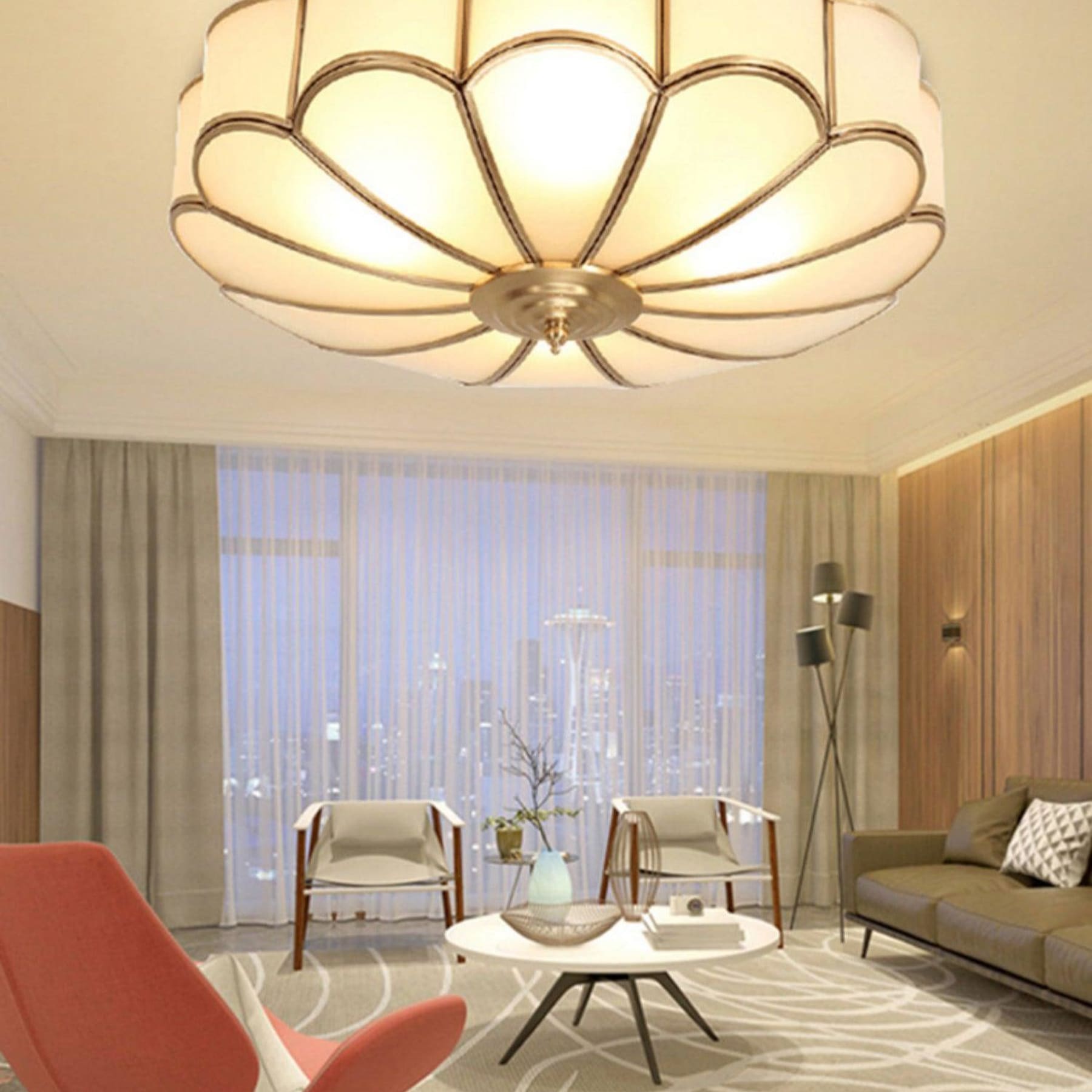 Traditional Brass and Glass Flush Mount Ceiling Light for Living Room — Greenwich Home & Living